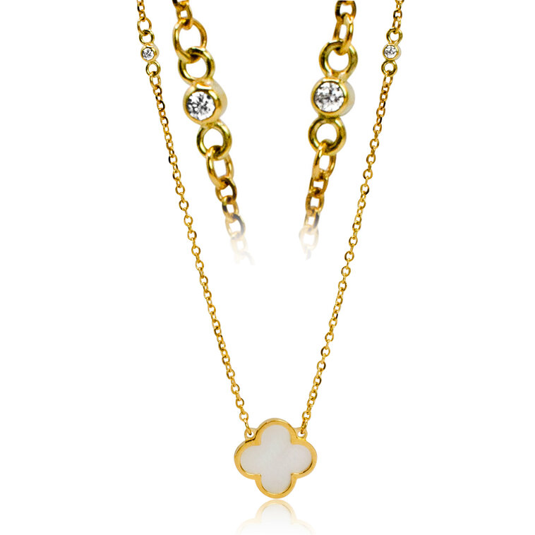Diamantový náhrdelník s perleťovým štvorlístkom LNL462.TR