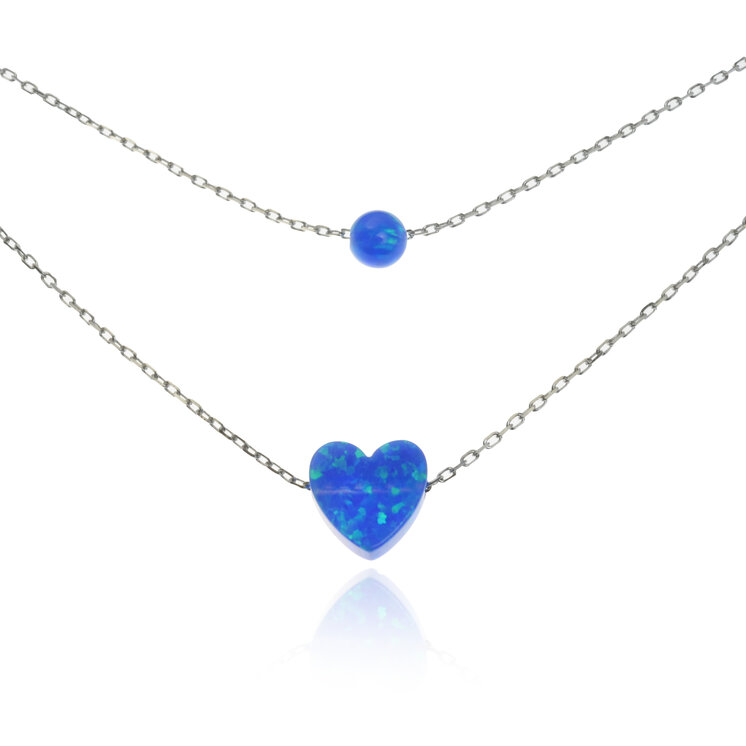 GOLDIE Strieborný náhrdelník s modrým opálom srdiečko LNLS028.KM