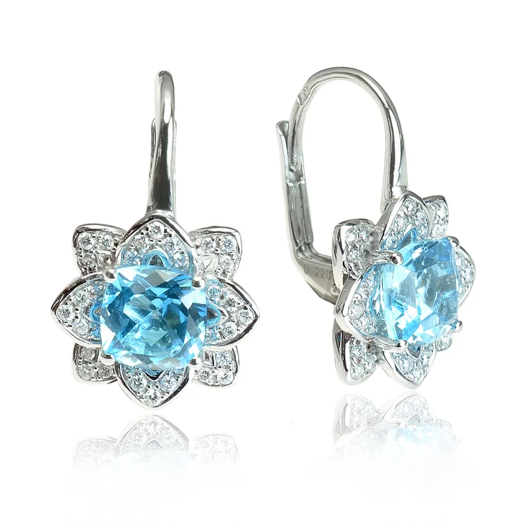 GOLDIE Zlaté náušnice s topásom a diamantmi Sky flower LEA807.AVB GOLDIE Zlaté náušnice s topásom a diamantmi Sky flower LEA807.AVB