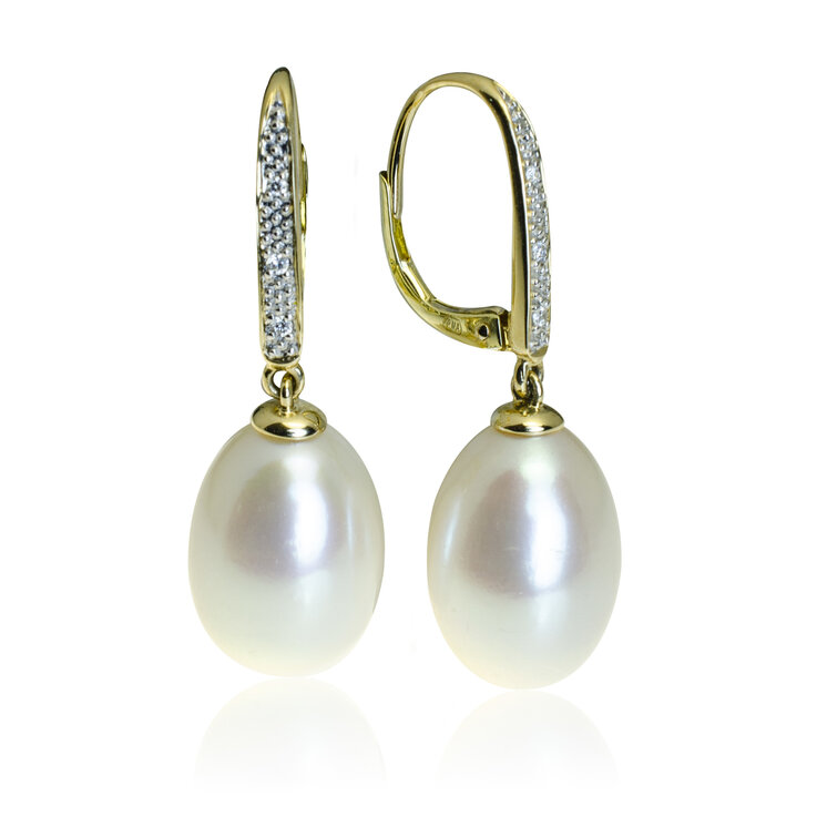 GOLDIE Zlaté náušnice so sladkovodnou perlou a diamantmi Celeste LEA949.PAS