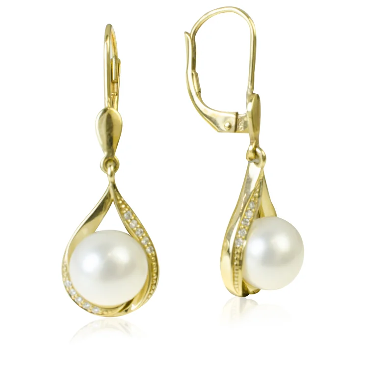 GOLDIE Zlaté náušnice so sladkovodnou perlou a diamantmi Tesa LEA885.STB GOLDIE Zlaté náušnice so sladkovodnou perlou a diamantmi Tesa LEA885.STB