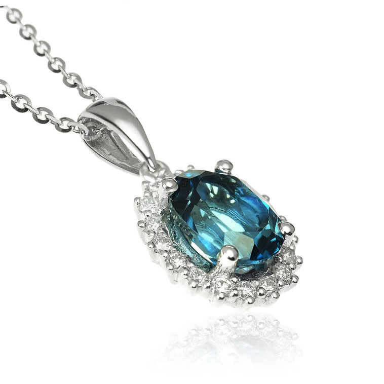 GOLDIE Zlatý prívesok s london blue topásom a diamantmi Blue sky LPE472.AVB