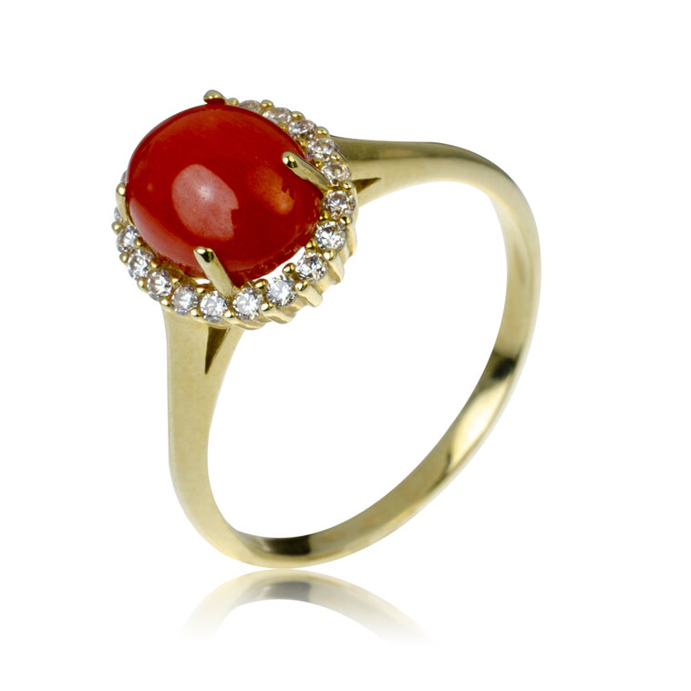 GOLDIE Zlatý prsteň s červeným koralom LRG178.TR