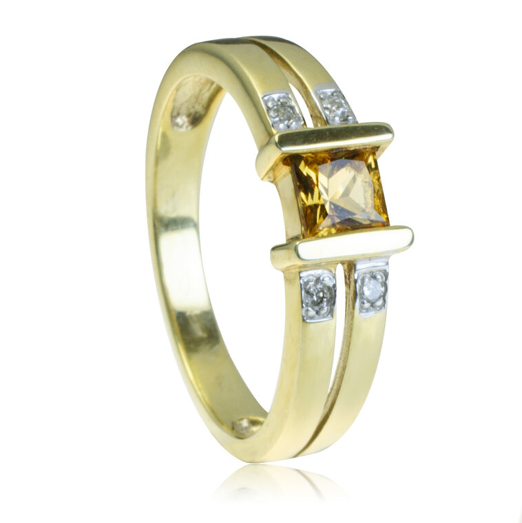 GOLDIE Zlatý prsteň s citrínom a diamantmi Topie LRG442.D