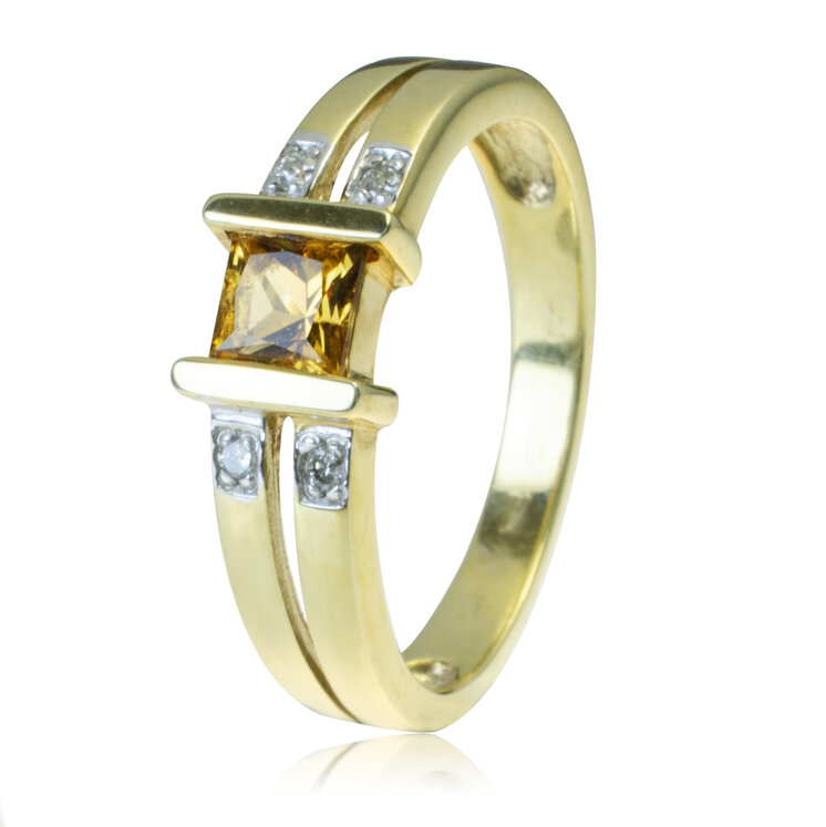 GOLDIE Zlatý prsteň s citrínom a diamantmi Topie LRG442.D