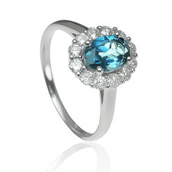 GOLDIE Zlatý prsteň s london blue topásom a diamantmi Luciana LRG292.AVB