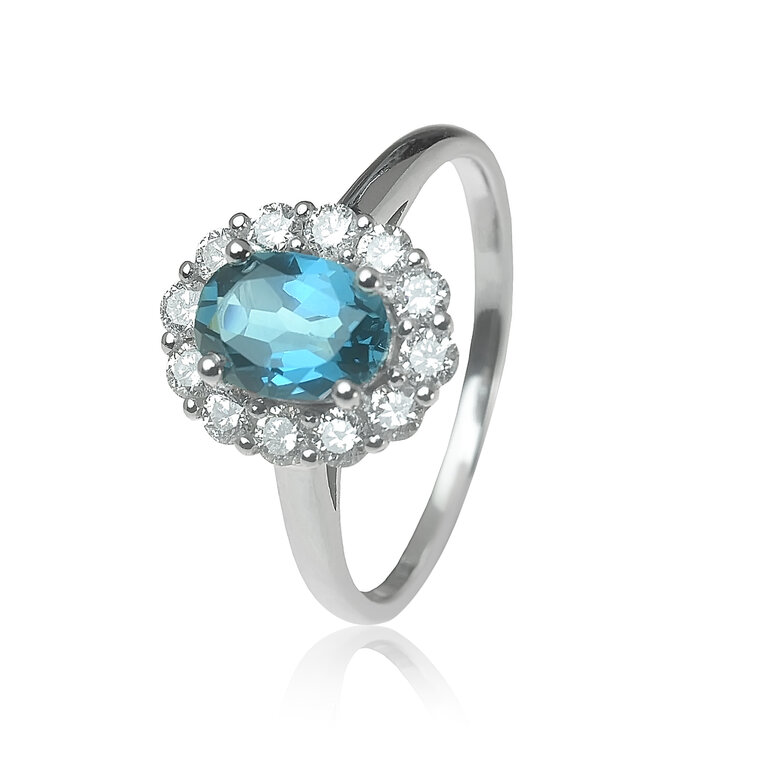 GOLDIE Zlatý prsteň s london blue topásom a diamantmi Luciana LRG292.AVB