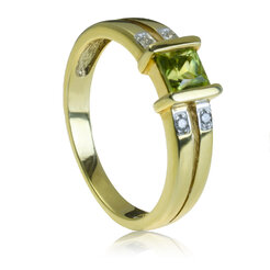 GOLDIE Zlatý prsteň s peridotom a diamantmi Amelia LRG443.D