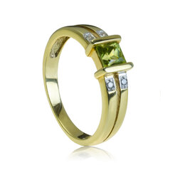 GOLDIE Zlatý prsteň s peridotom a diamantmi Amelia LRG443.D
