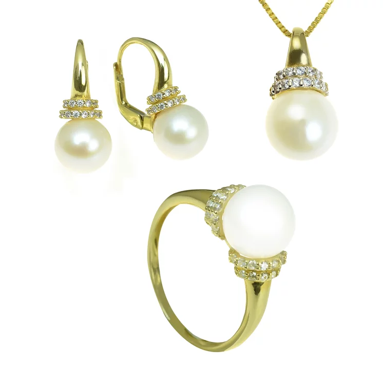 GOLDIE Zlatý set perlového prívesku, náušníc a prsteňa PE002.GO GOLDIE Zlatý set perlového prívesku, náušníc a prsteňa PE002.GO