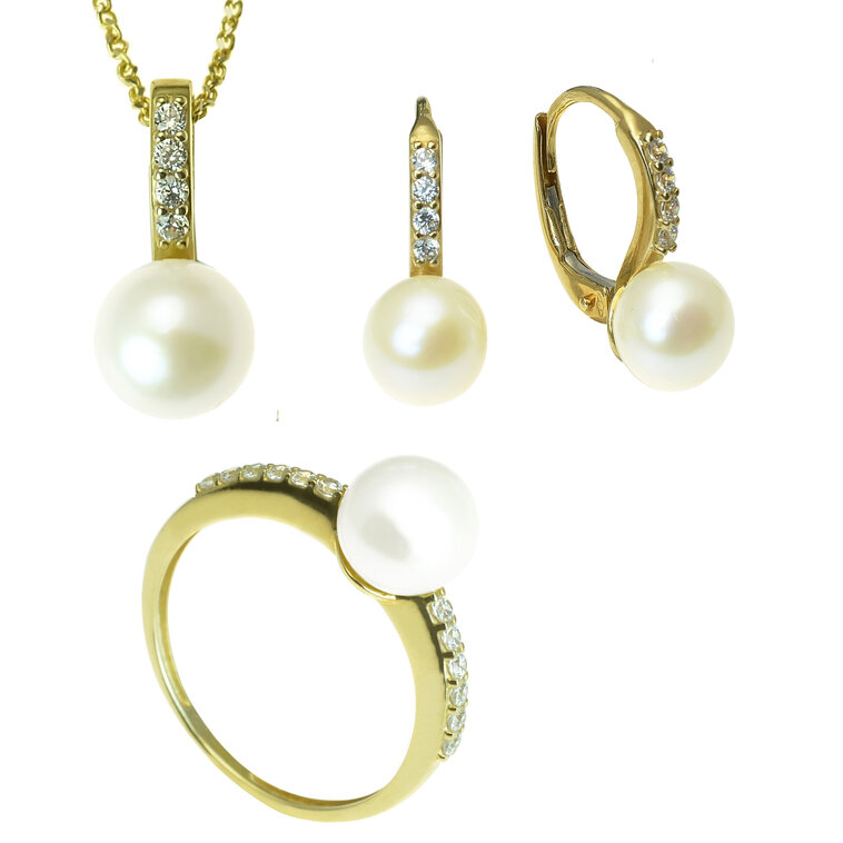 GOLDIE Zlatý set perlového prívesku, náušníc a prsteňa PE011.TR