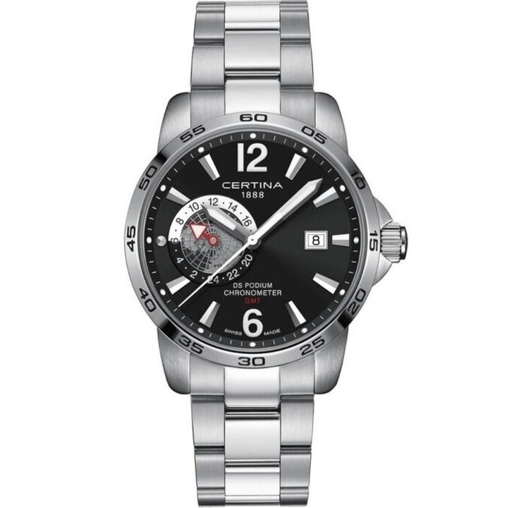 Hodinky pánske CERTINA DS PODIUM GMT SS BLACK COSC (Contr√īle Officiel Suisse des Chronom√®tres)