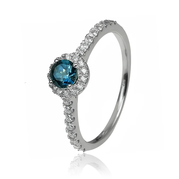 Zlatý prsteň s london blue topásom a diamantmi Zlatý prsteň s london blue topásom a diamantmi