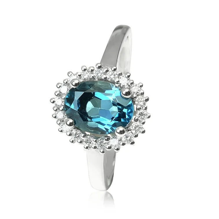 Zlatý prsteň s london blue topásom a diamantmi Zlatý prsteň s london blue topásom a diamantmi