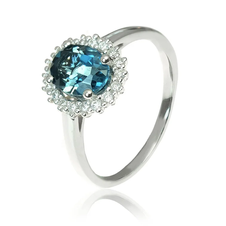 Zlatý prsteň s london blue topásom a diamantmi Zlatý prsteň s london blue topásom a diamantmi