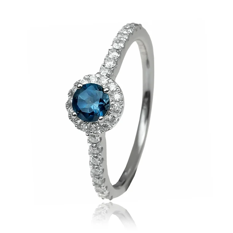 Zlatý prsteň s london blue topásom a diamantmi Zlatý prsteň s london blue topásom a diamantmi